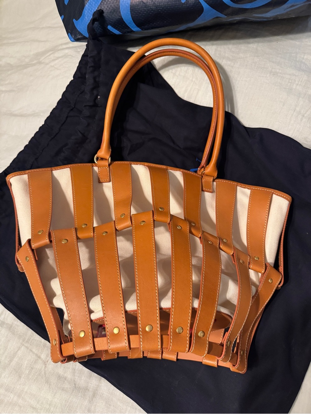 J. McLaughlin Parma Leather strapped Tote Bag in Tan and Canvas NWT - Picture 10 of 14